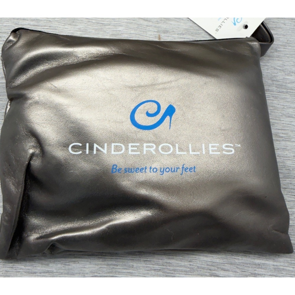 Cinderollies Foldable Ballet Flats Pewter Metallic Portable Shoes Size 7-8